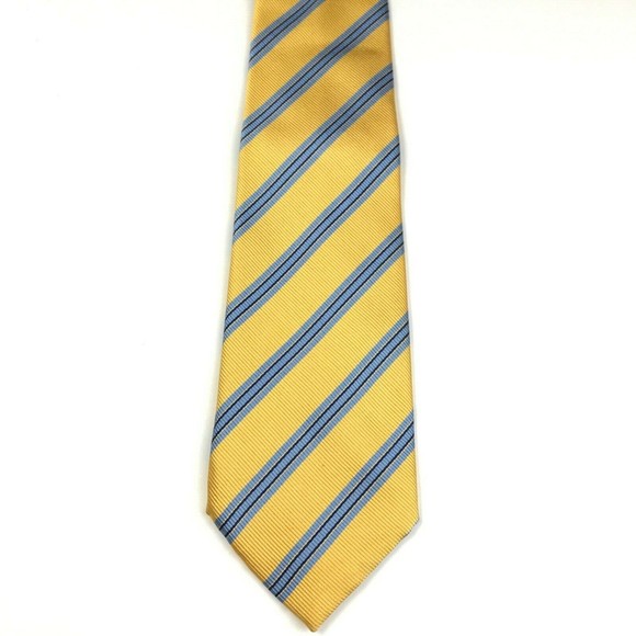 ANDREW'S TIES Collection Men's 100% Silk Designer Striped Yellow Blue Necktie - Picture 8 of 11